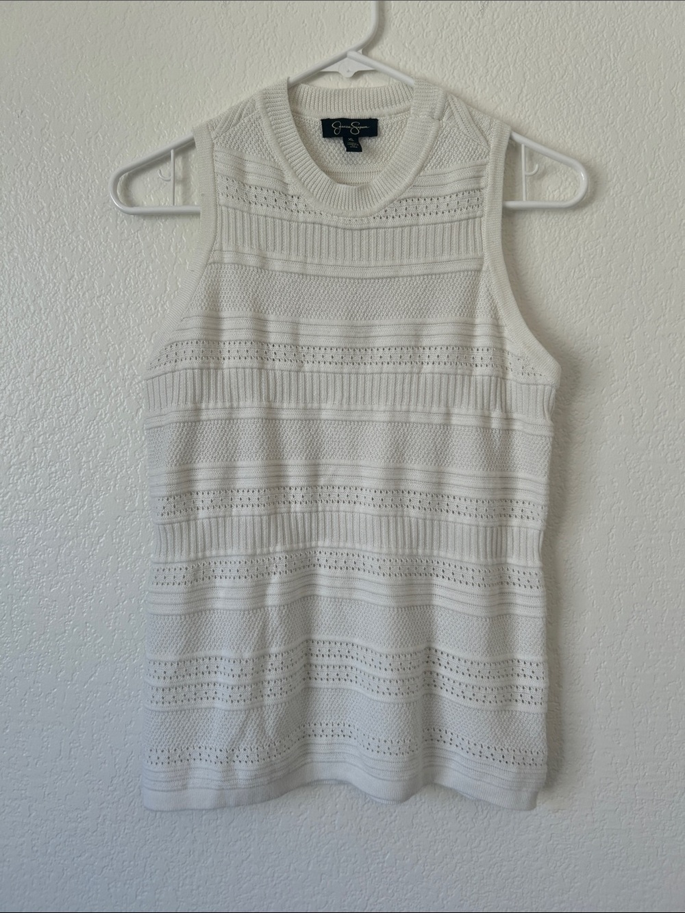 Jessica Simpson White Sleeveless Knit Tank with Textured Stripes
